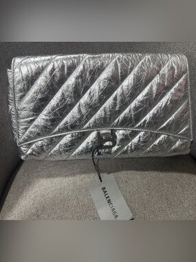 Balenciaga Metallic Silver  Leather Clutch